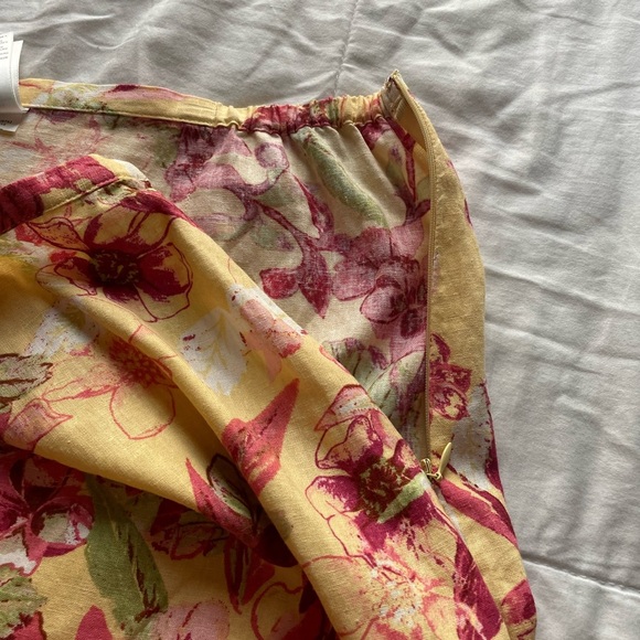 Emma James Linen Rayon Butter Yellow Floral Tiered Skirt 16W Fairy Cottage Boho - Picture 5 of 9